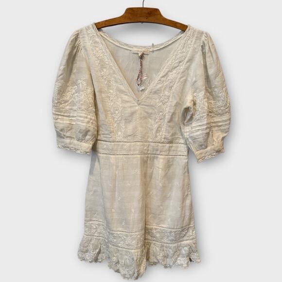 LoveShackFancy Lena V-Neck Embroidered Mini Dress Size Large - Picture 5 of 13